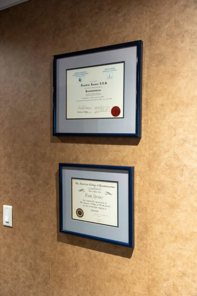 Picture depicting Dr. Reemer's awards for his dental experience and practices